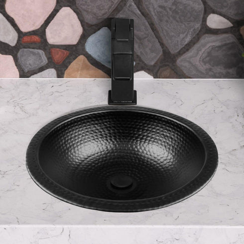 Hand Hammered 16 inch Rotunda Dual Mount Circle Bathroom Vanity Sink - Matte Black